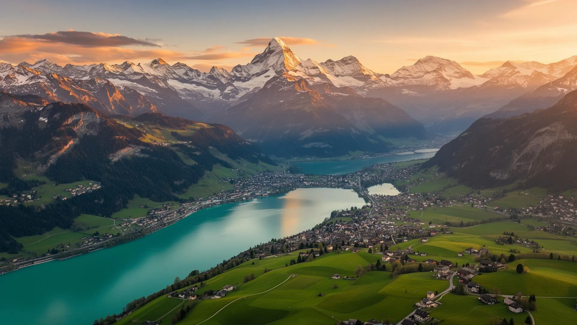 Panorama der Jungfrau-Region mit Blick auf Interlaken und die Berner Alpen